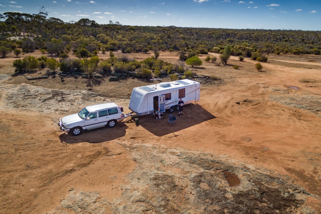 4×4 towing a caravan on an outback track in Victoria