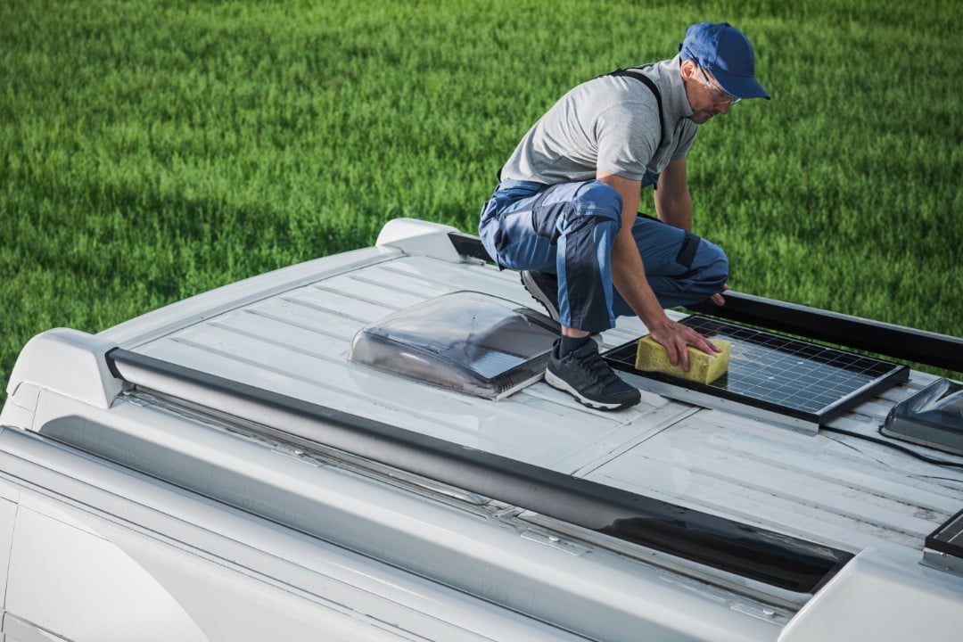 Caravan accessory installation at Focus RV workshop