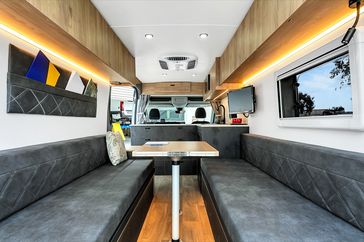 Pop-top campervan in the Focus RV Campbellfield workshop