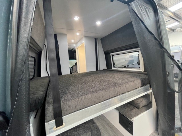 Roll-out awning fitted to a Mercedes Sprinter in the Focus RV workshop